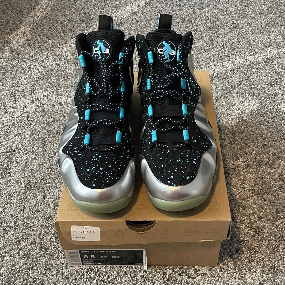 Nike Barkley Posite Max Black and Silver Sneakers with Blue Accents